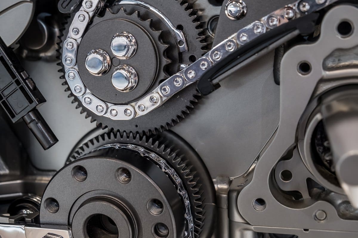 Timing chain and sprockets inside an engine